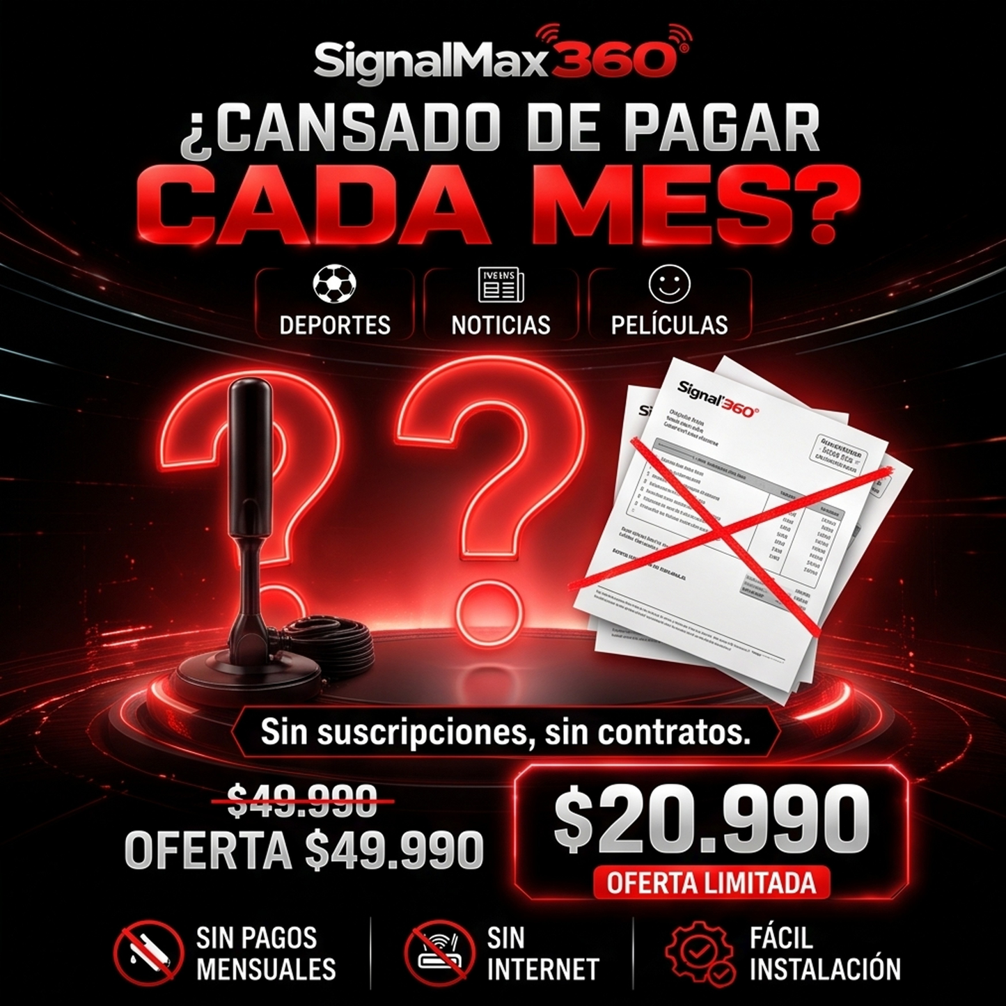 Antena TV Digital HD 4K SignalMax®  +3000 Canales!