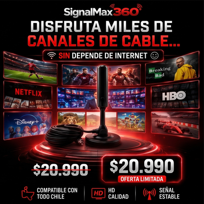 Antena TV Digital HD 4K SignalMax®  +3000 Canales!