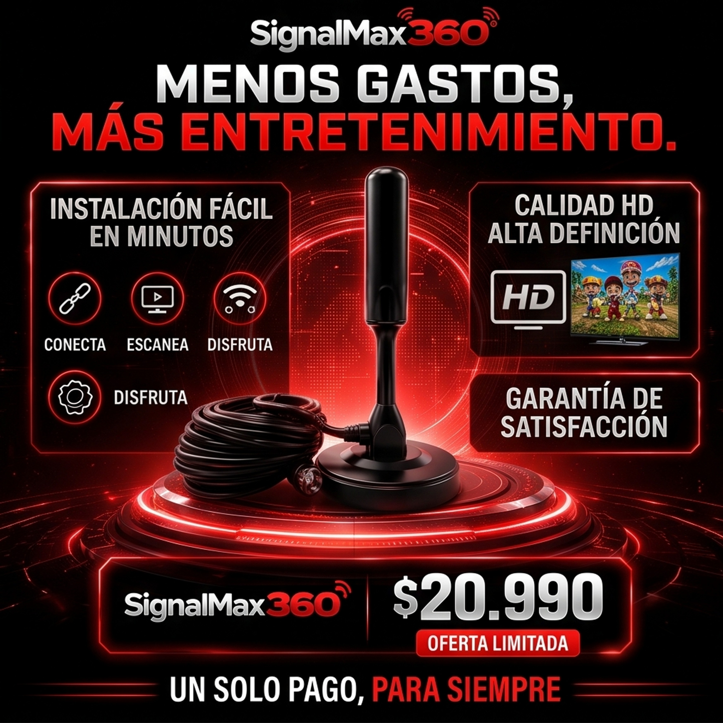 Antena TV Digital HD 4K SignalMax®  +3000 Canales!