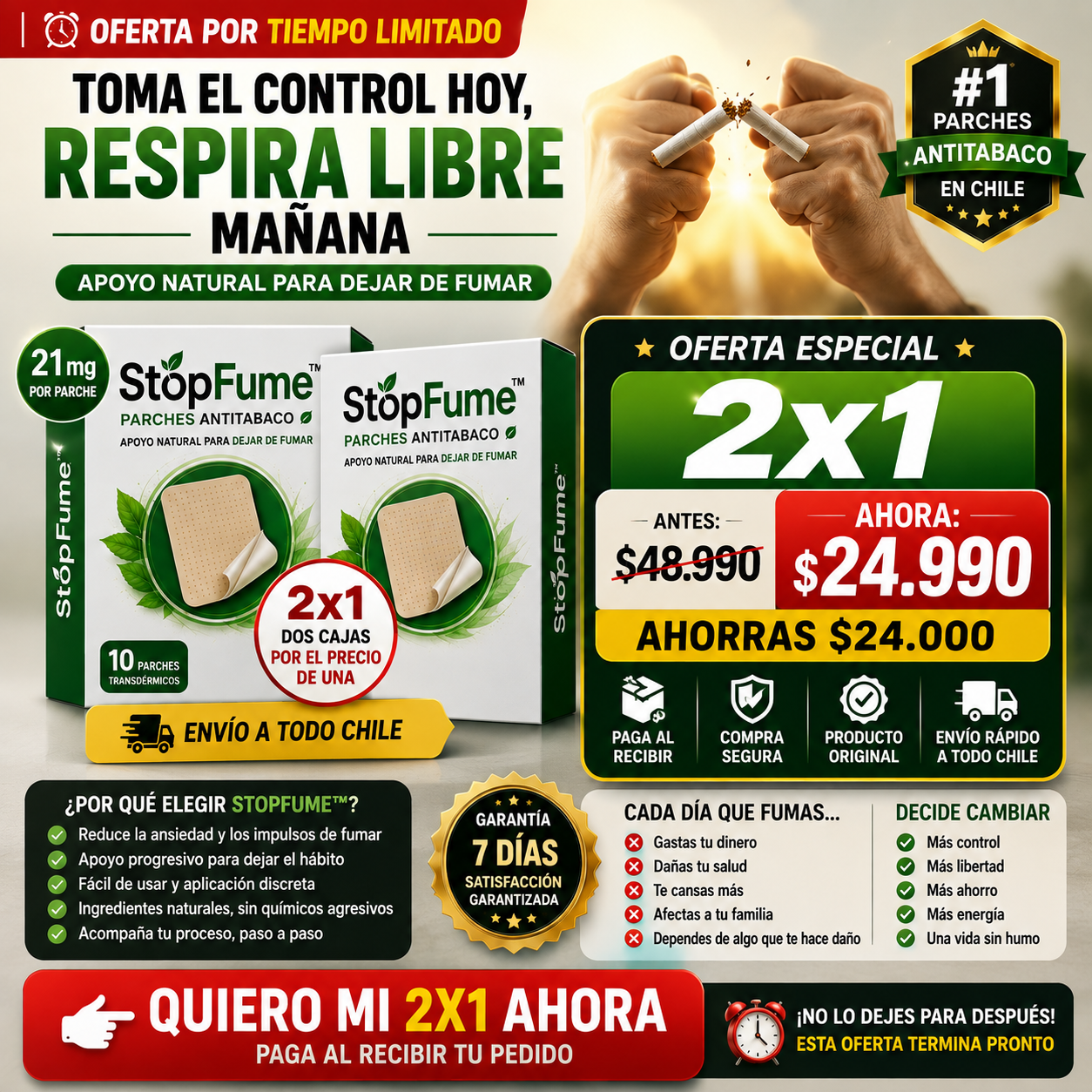 2X1 Parche Antitabaco Transdérmico 20 Pcs