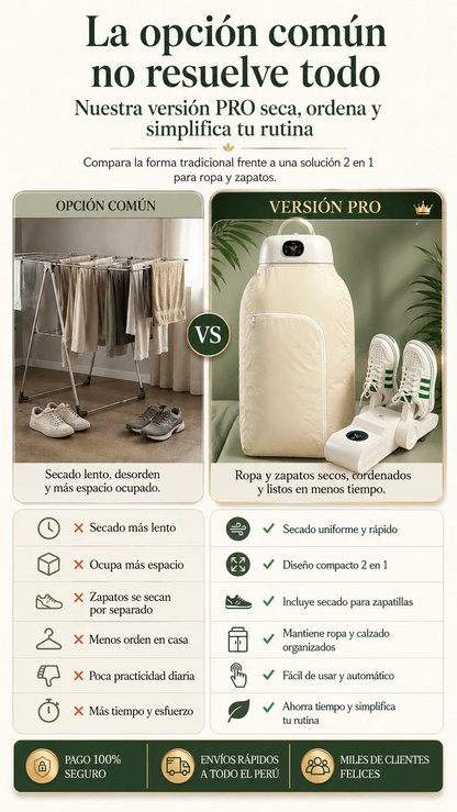 Pack Secadora Portátil para Ropa + Secador Eléctrico de Zapatos DryGo Duo®
