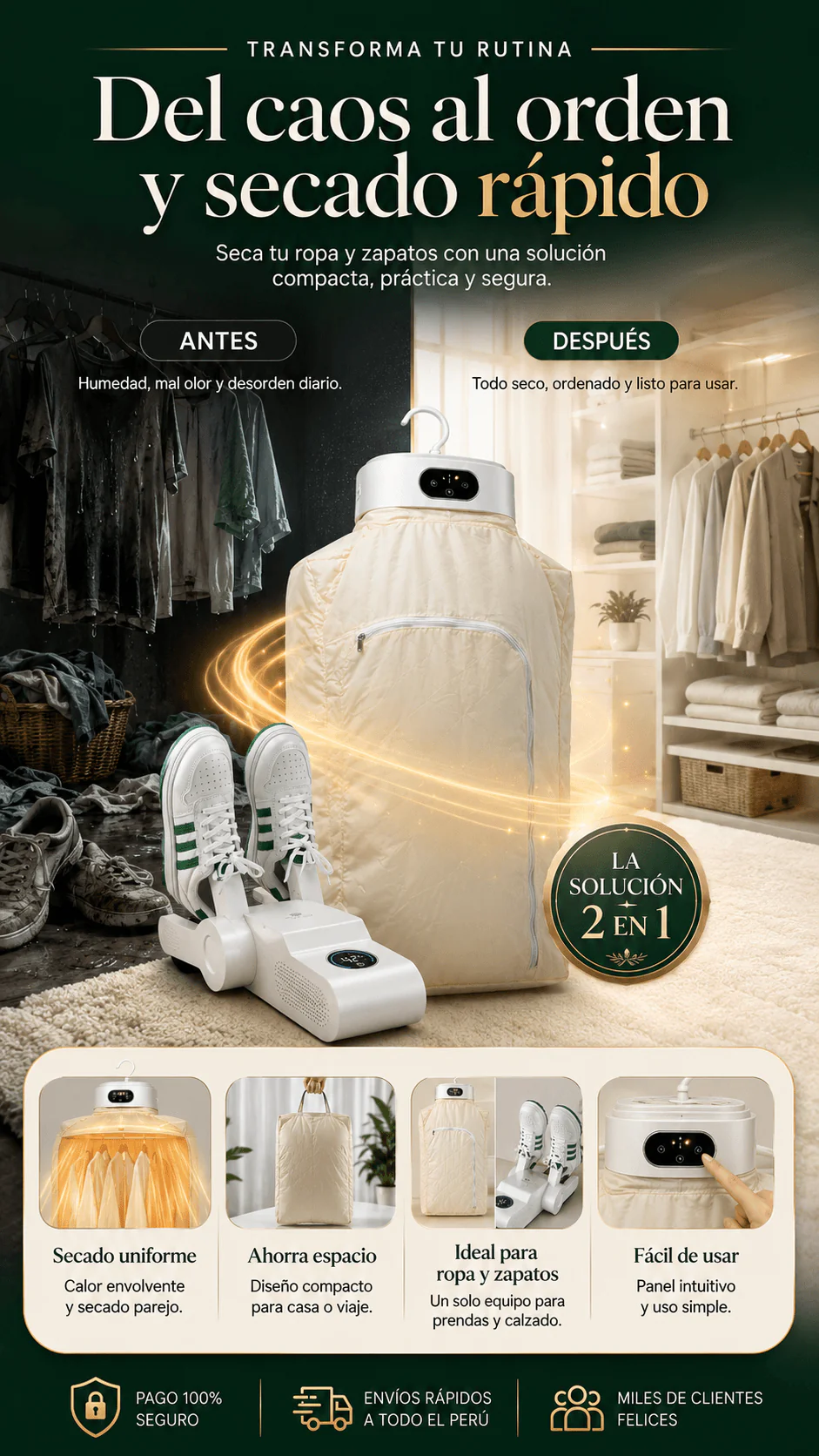 Pack Secadora Portátil para Ropa + Secador Eléctrico de Zapatos DryGo Duo®