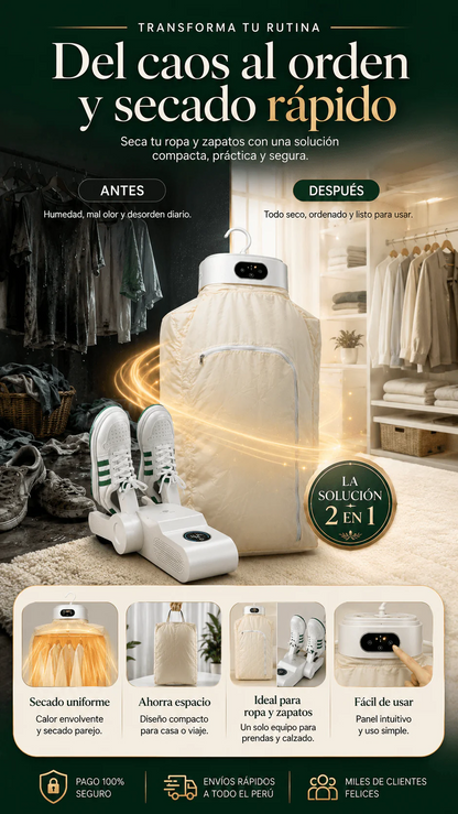 Pack Secadora Portátil para Ropa + Secador Eléctrico de Zapatos DryGo Duo®
